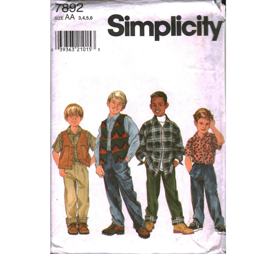 Simplicity 7892 Boys Shirt Vest Pants Sewing Pattern‎ Size AA 3 4 5 6 cut